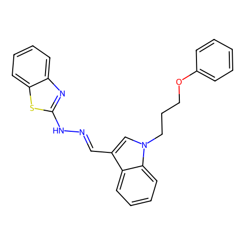 N-[[1-(3-phenoxypropyl)indol-3-yl]methylideneamino]benzothiazol-2-amine structure