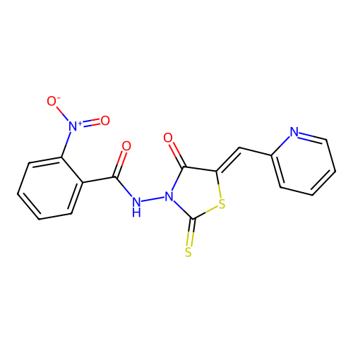 (Z)-2-nitro-N-(4-oxo-5-(pyridin-2-ylmethylene)-2-thioxothiazolidin-3-yl)benzamide structure