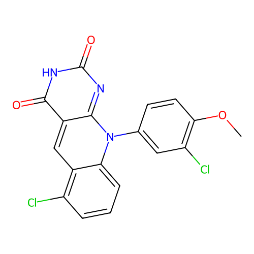 6-chloro-10-(3-chloro-4-methoxyphenyl)pyrimido[4,5-b]quinoline-2,4(3H,10H)-dione structure