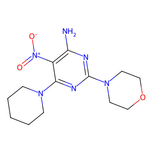 2-(Morpholin-4-yl)-5-nitro-6-(piperidin-1-yl)pyrimidin-4-amine structure