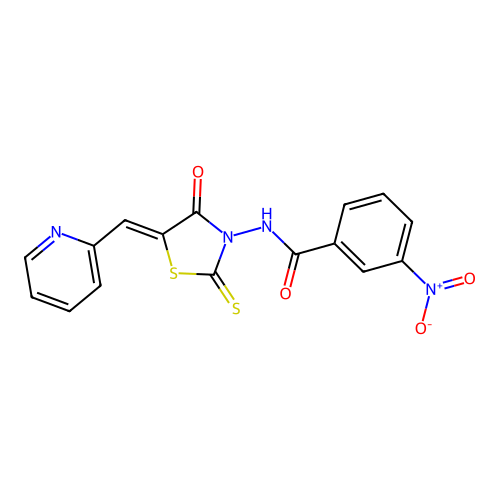 (Z)-3-nitro-N-(4-oxo-5-(pyridin-2-ylmethylene)-2-thioxothiazolidin-3-yl)benzamide structure