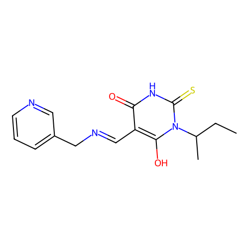 1-butan-2-yl-5-[(pyridin-3-ylmethylamino)methylidene]-2-sulfanylidene-1,3-diazinane-4,6-dione structure
