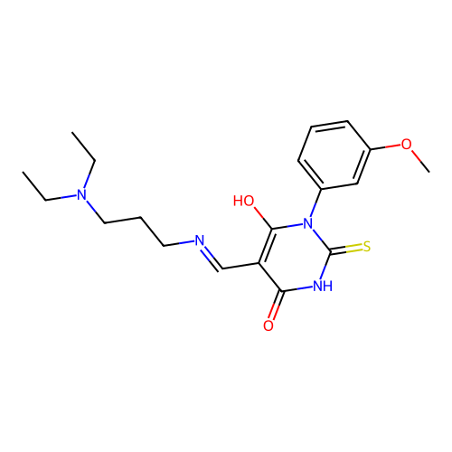 (5E)-5-({[3-(diethylamino)propyl]amino}methylidene)-1-(3-methoxyphenyl)-2-sulfanylpyrimidine-4,6(1H,5H)-dione structure