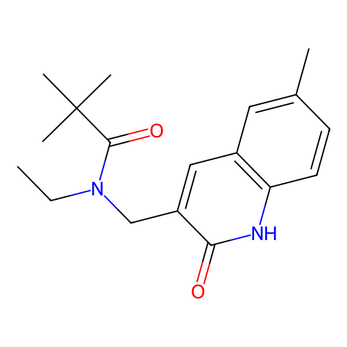 N-ethyl-2,2-dimethyl-N-[(6-methyl-2-oxo-1H-quinolin-3-yl)methyl]propanamide structure