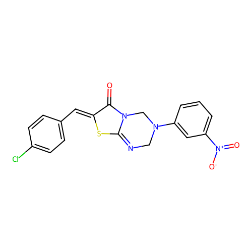 (7Z)-7-(4-chlorobenzylidene)-3-(3-nitrophenyl)-3,4-dihydro-2H-[1,3]thiazolo[3,2-a][1,3,5]triazin-6(7H)-one structure