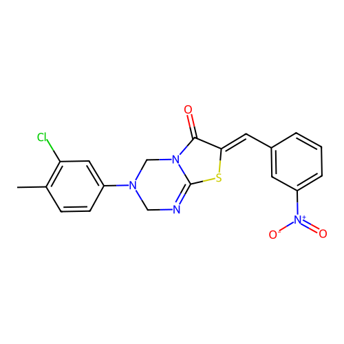 (7Z)-3-(3-chloro-4-methylphenyl)-7-(3-nitrobenzylidene)-3,4-dihydro-2H-[1,3]thiazolo[3,2-a][1,3,5]triazin-6(7H)-one structure