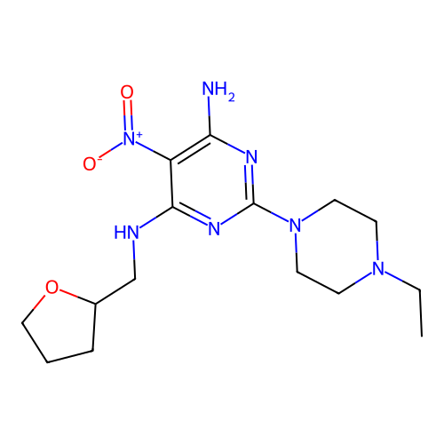 [6-Amino-2-(4-ethylpiperazinyl)-5-nitropyrimidin-4-yl](oxolan-2-ylmethyl)amine structure