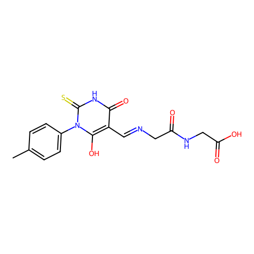 (E)-2-(2-(((4,6-dioxo-2-thioxo-1-(p-tolyl)tetrahydropyrimidin-5(2H)-ylidene)methyl)amino)acetamido)acetic acid structure
