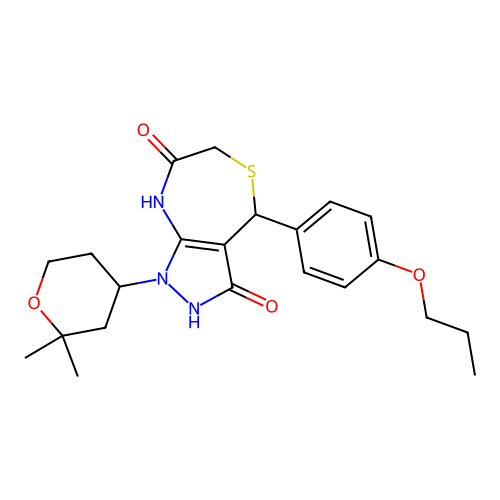 1-(2,2-DIMETHYLOXAN-4-YL)-3-HYDROXY-4-(4-PROPOXYPHENYL)-1H,4H,6H,7H,8H-PYRAZOLO[3,4-E][1,4]THIAZEPIN-7-ONE structure