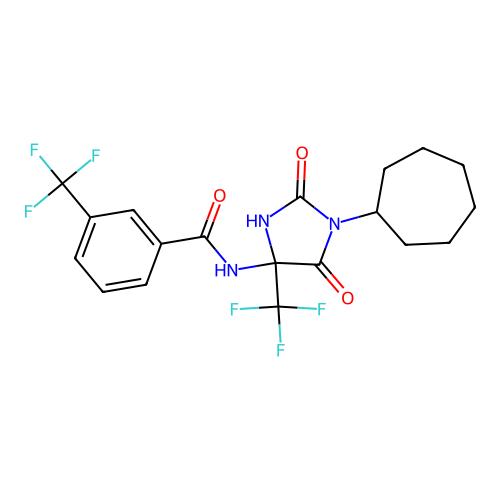 N-(1-cycloheptyl-2,5-dioxo-4-(trifluoromethyl)imidazolidin-4-yl)-3-(trifluoromethyl)benzamide structure