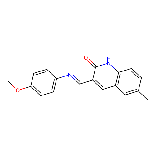 (E)-3-(((4-methoxyphenyl)imino)methyl)-6-methylquinolin-2-ol structure