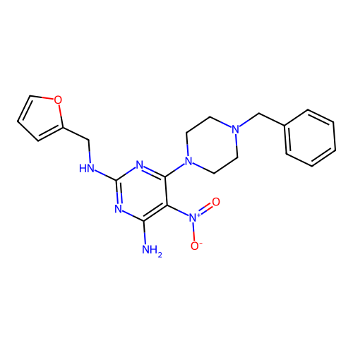 {4-Amino-5-nitro-6-[4-benzylpiperazinyl]pyrimidin-2-yl}(2-furylmethyl)amine structure