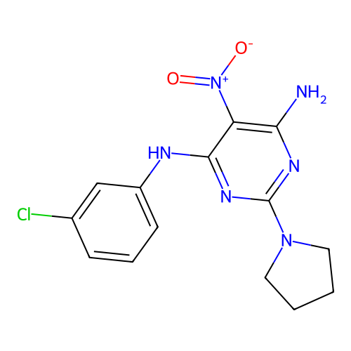 (6-Amino-5-nitro-2-pyrrolidinylpyrimidin-4-yl)(3-chlorophenyl)amine structure