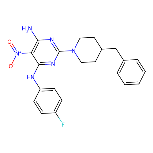 {6-Amino-5-nitro-2-[4-benzylpiperidyl]pyrimidin-4-yl}(4-fluorophenyl)amine structure