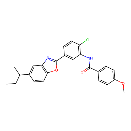 N-{5-[5-(butan-2-yl)-1,3-benzoxazol-2-yl]-2-chlorophenyl}-4-methoxybenzamide structure