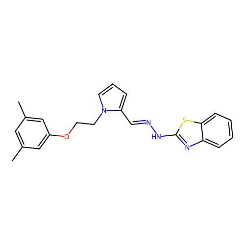 (2Z)-2-[(2E)-({1-[2-(3,5-dimethylphenoxy)ethyl]-1H-pyrrol-2-yl}methylidene)hydrazinylidene]-2,3-dihydro-1,3-benzothiazole structure