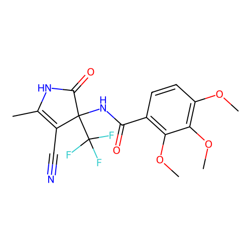 N-[4-cyano-5-methyl-2-oxo-3-(trifluoromethyl)-1H-pyrrol-3-yl]-2,3,4-trimethoxybenzamide structure