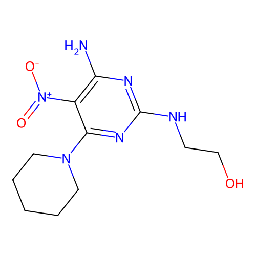 2-((4-Amino-5-nitro-6-(piperidin-1-yl)pyrimidin-2-yl)amino)ethanol structure
