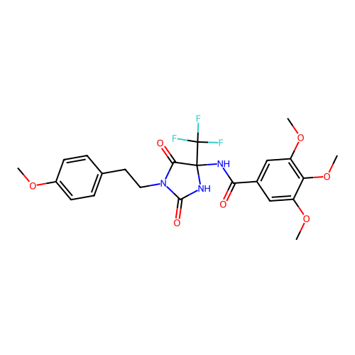 3,4,5-trimethoxy-N-(1-(4-methoxyphenethyl)-2,5-dioxo-4-(trifluoromethyl)imidazolidin-4-yl)benzamide structure