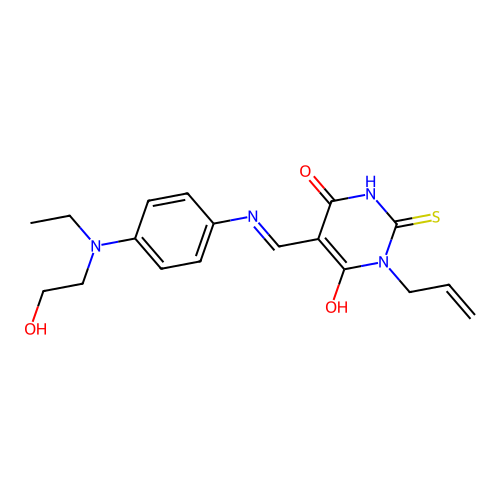 (5E)-5-[[4-[ethyl(2-hydroxyethyl)amino]anilino]methylidene]-1-prop-2-enyl-2-sulfanylidene-1,3-diazinane-4,6-dione structure