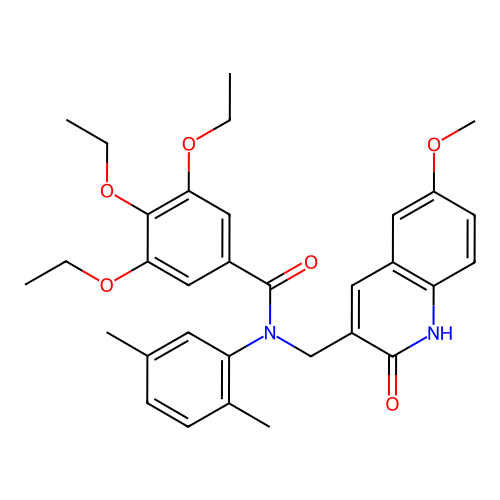 N-(2,5-dimethylphenyl)-3,4,5-triethoxy-N-[(6-methoxy-2-oxo-1H-quinolin-3-yl)methyl]benzamide structure