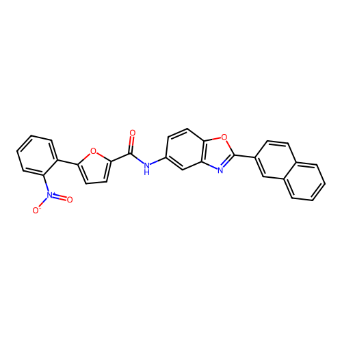 N-[2-(naphthalen-2-yl)-1,3-benzoxazol-5-yl]-5-(2-nitrophenyl)furan-2-carboxamide structure