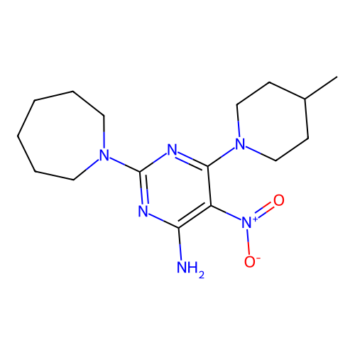 2-(Azepan-1-yl)-6-(4-methylpiperidin-1-yl)-5-nitropyrimidin-4-amine structure