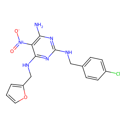 N~2~-(4-chlorobenzyl)-N~4~-(furan-2-ylmethyl)-5-nitropyrimidine-2,4,6-triamine structure