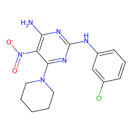 N~2~-(3-chlorophenyl)-5-nitro-6-(piperidin-1-yl)pyrimidine-2,4-diamine structure