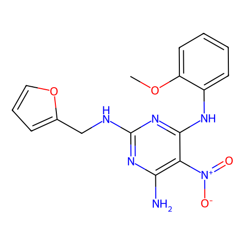 N-Furan-2-ylmethyl-N'-(2-methoxy-phenyl)-5-nitro-pyrimidine-2,4,6-triamine structure