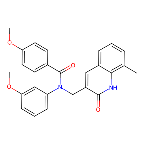 4-methoxy-N-(3-methoxyphenyl)-N-[(8-methyl-2-oxo-1H-quinolin-3-yl)methyl]benzamide structure
