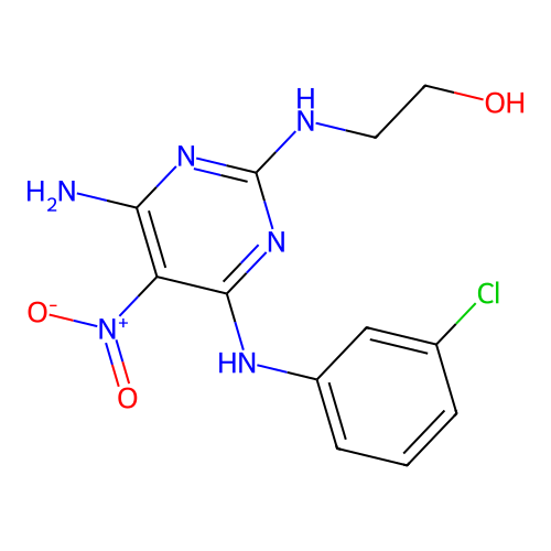 2-((4-Amino-6-((3-chlorophenyl)amino)-5-nitropyrimidin-2-yl)amino)ethanol structure