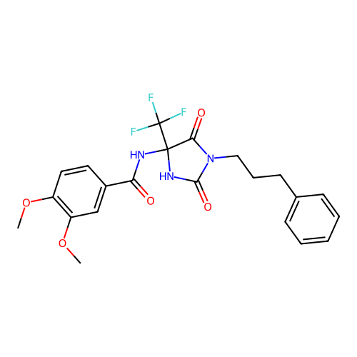 N-(2,5-dioxo-1-(3-phenylpropyl)-4-(trifluoromethyl)imidazolidin-4-yl)-3,4-dimethoxybenzamide structure