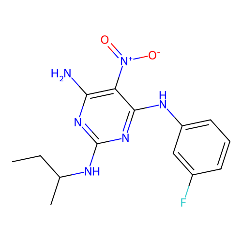 {6-Amino-2-[(methylpropyl)amino]-5-nitropyrimidin-4-yl}(3-fluorophenyl)amine structure