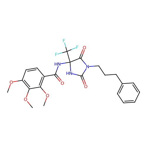 N-(2,5-dioxo-1-(3-phenylpropyl)-4-(trifluoromethyl)imidazolidin-4-yl)-2,3,4-trimethoxybenzamide structure
