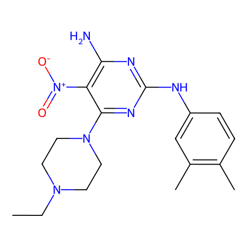 N2-(3,4-dimethylphenyl)-6-(4-ethylpiperazin-1-yl)-5-nitropyrimidine-2,4-diamine structure