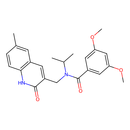 3,5-dimethoxy-N-[(6-methyl-2-oxo-1H-quinolin-3-yl)methyl]-N-propan-2-ylbenzamide structure