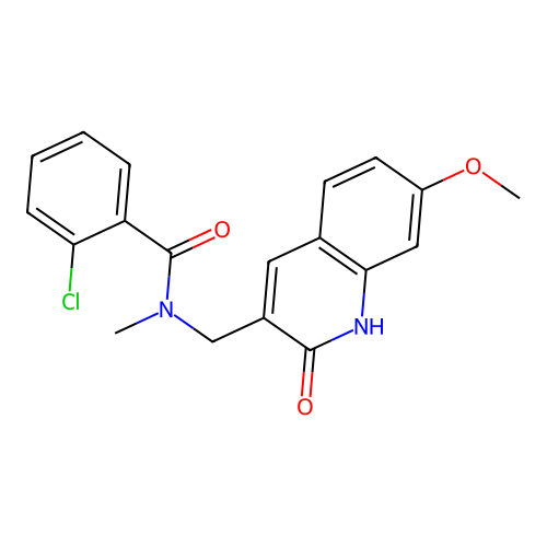 2-chloro-N-[(7-methoxy-2-oxo-1H-quinolin-3-yl)methyl]-N-methylbenzamide structure