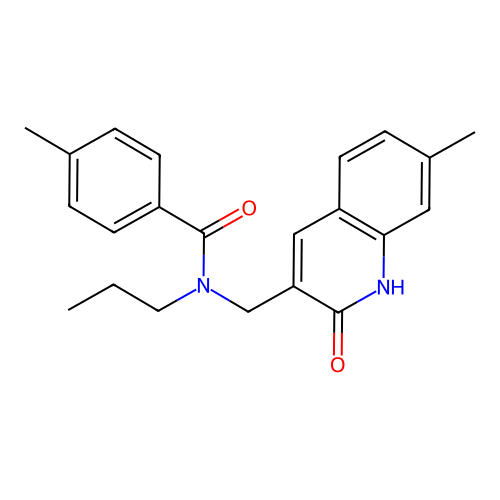 4-methyl-N-[(7-methyl-2-oxo-1H-quinolin-3-yl)methyl]-N-propylbenzamide structure