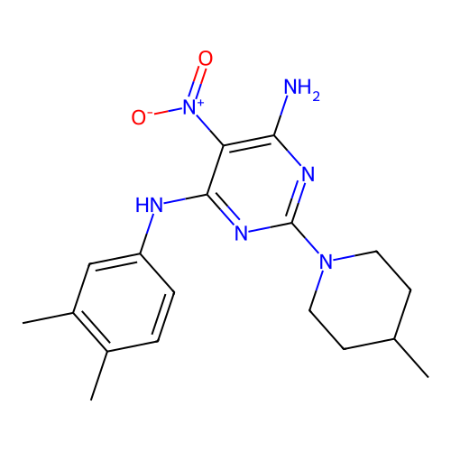 [6-Amino-2-(4-methylpiperidyl)-5-nitropyrimidin-4-yl](3,4-dimethylphenyl)amine structure