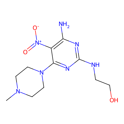 2-((4-Amino-6-(4-methylpiperazin-1-yl)-5-nitropyrimidin-2-yl)amino)ethanol structure