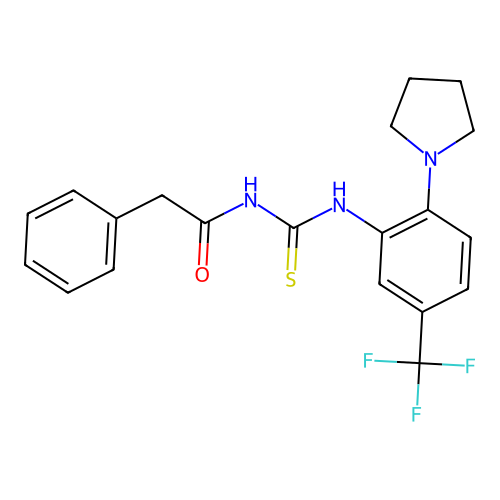 2-phenyl-N-((2-(pyrrolidin-1-yl)-5-(trifluoromethyl)phenyl)carbamothioyl)acetamide structure