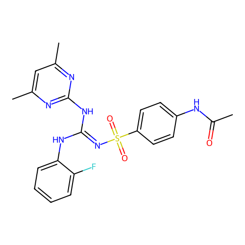 (Z)-N-(4-(N-(((4,6-dimethylpyrimidin-2-yl)amino)((2-fluorophenyl)amino)methylene)sulfamoyl)phenyl)acetamide structure