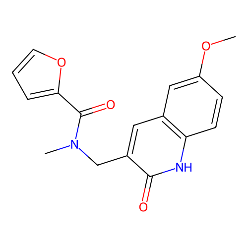N-[(6-methoxy-2-oxo-1H-quinolin-3-yl)methyl]-N-methylfuran-2-carboxamide structure