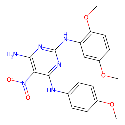 {4-amino-6-[(4-methoxyphenyl)amino]-5-nitropyrimidin-2-yl}(2,5-dimethoxyphenyl )amine structure