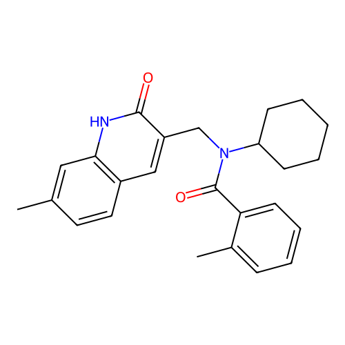 N-cyclohexyl-N-((2-hydroxy-7-methylquinolin-3-yl)methyl)-2-methylbenzamide structure