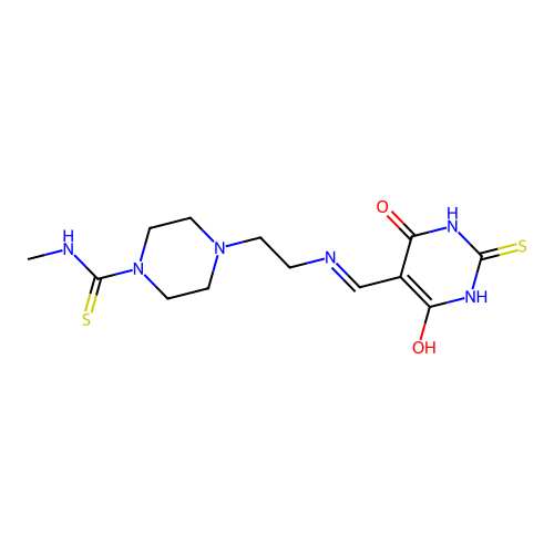 4-(2-(((4,6-dioxo-2-thioxotetrahydropyrimidin-5(2H)-ylidene)methyl)amino)ethyl)-N-methylpiperazine-1-carbothioamide structure