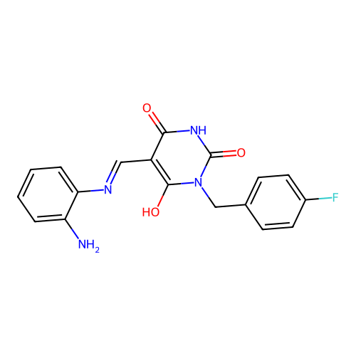 (E)-5-(((2-aminophenyl)amino)methylene)-1-(4-fluorobenzyl)pyrimidine-2,4,6(1H,3H,5H)-trione structure