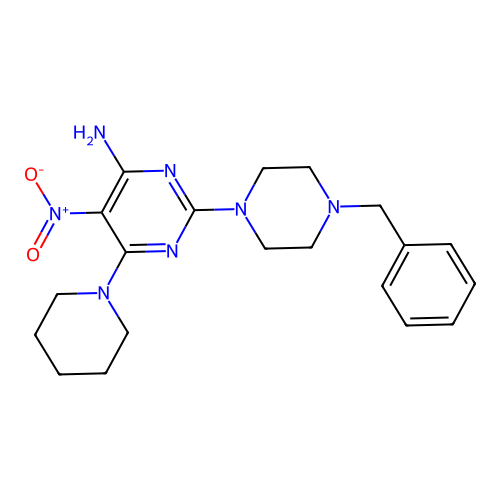 2-(4-Benzylpiperazin-1-yl)-5-nitro-6-(piperidin-1-yl)pyrimidin-4-amine structure