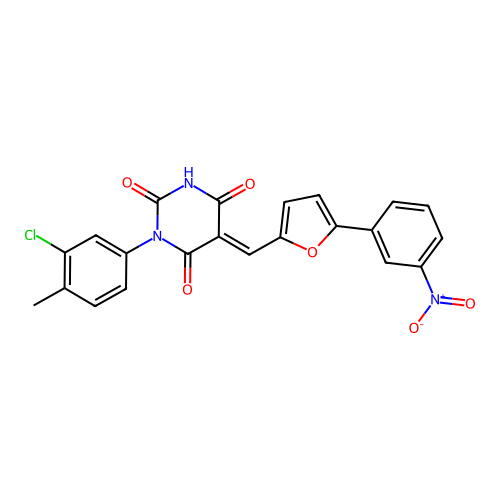 (5E)-1-(3-chloro-4-methylphenyl)-5-[[5-(3-nitrophenyl)furan-2-yl]methylidene]-1,3-diazinane-2,4,6-trione structure